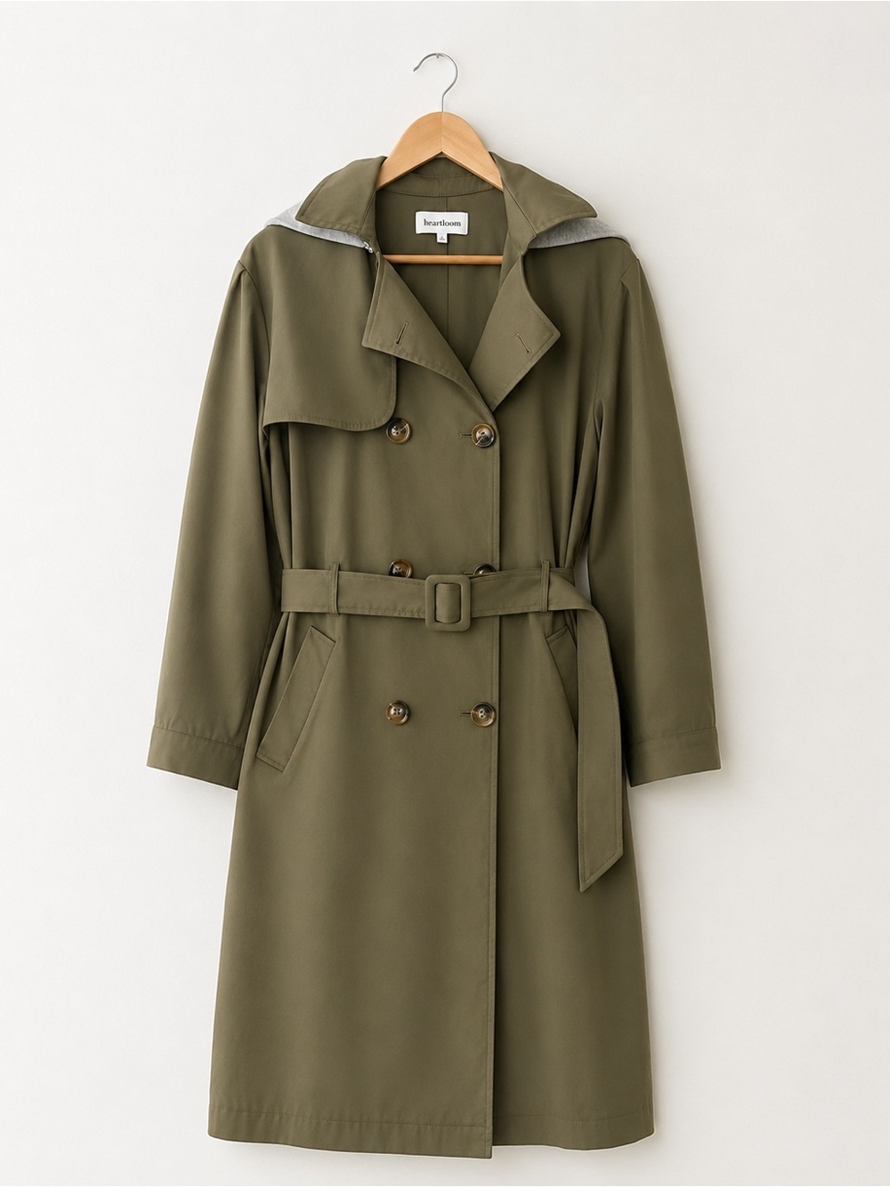 Heartloom Tammela Olive Hooded Belted Trench Coat Size S